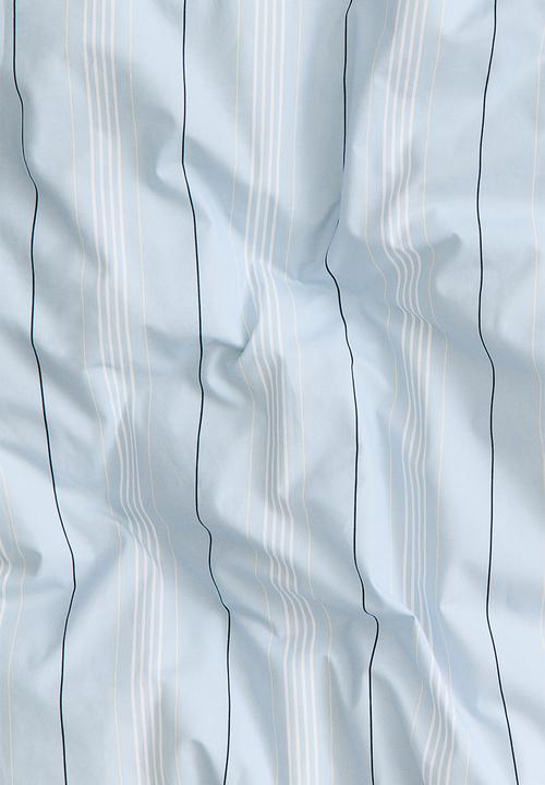 H&M - Cotton percale double/king duvet cover set - light blue/striped