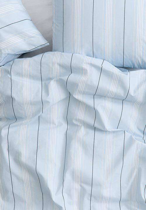 H&M - Cotton percale double/king duvet cover set - light blue/striped