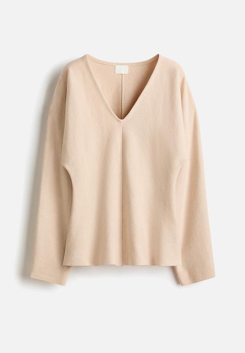 H&M - Knitted v-neck top - light beige