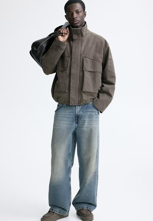 Stand collar jacket - dark khaki green - 1317987001