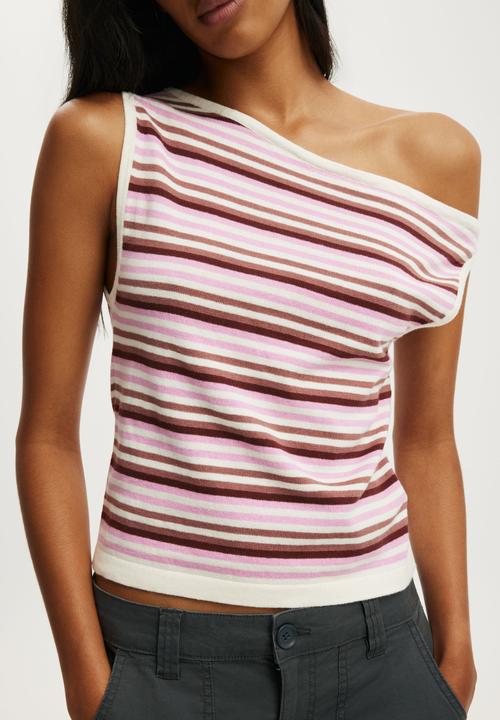 Cotton On - Sleeveless Off Shoulder Knit - Pink Stripe