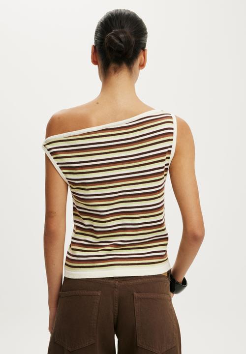 Cotton On - Sleeveless Off Shoulder Knit - Green Stripe