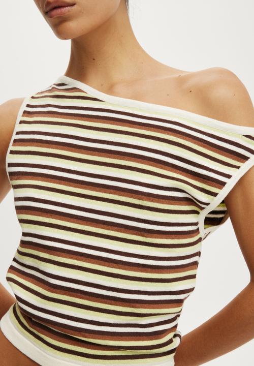 Cotton On - Sleeveless Off Shoulder Knit - Green Stripe