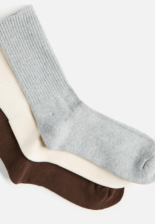 Cotton On - 3 Pack Essential Socks - Bone/Grey Marle/Chocolate