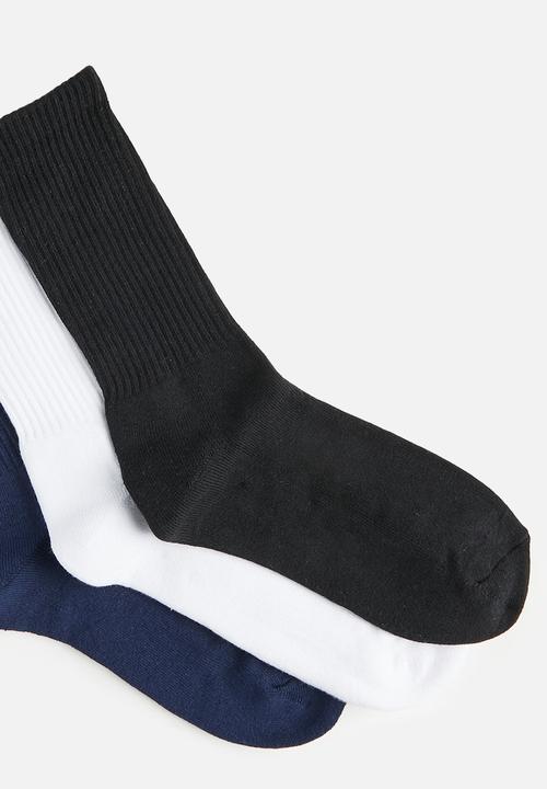 Cotton On - 3 Pack Essential Socks - Navy/White/Black