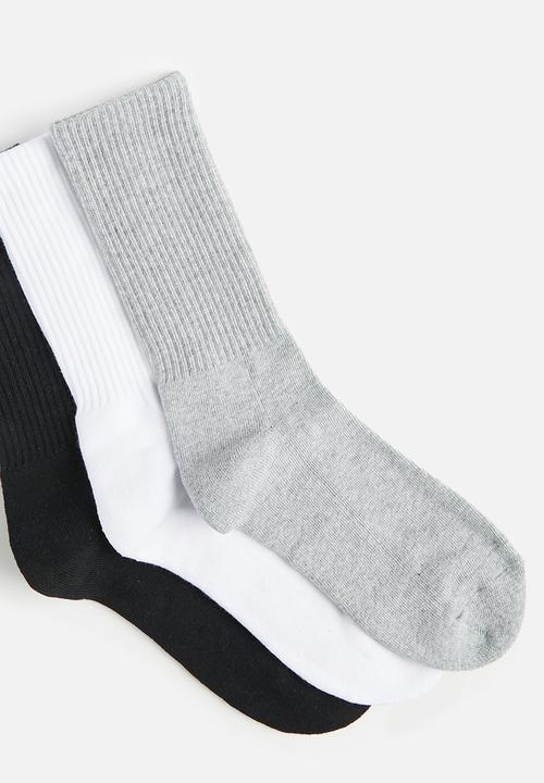 Cotton On - 3 Pack Essential Socks - Grey Marle/White/Black