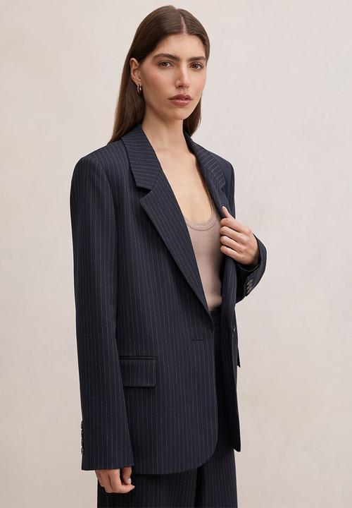 Forever New - Paloma single breasted blazer in navy pinstripe suit