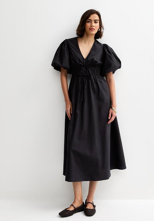 New Look - Cotton Puff Sleeve Midi Dress - Black