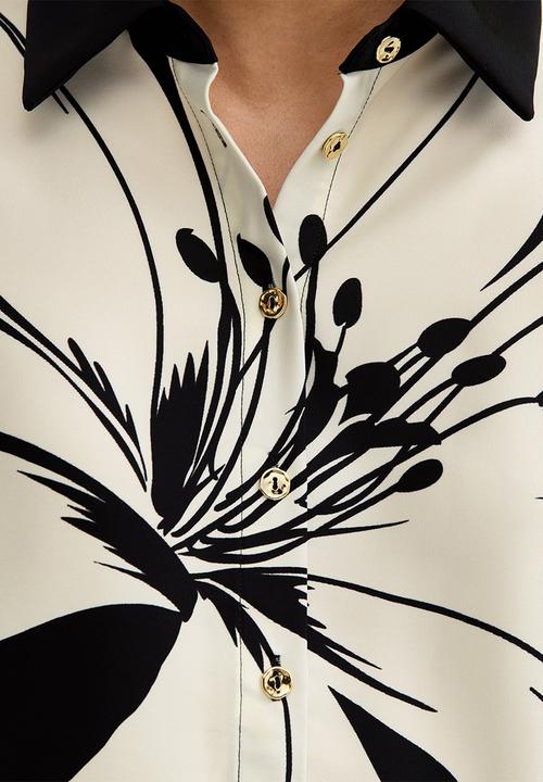 New Look - Large Lily Print Long Sleeve Shirt - Black