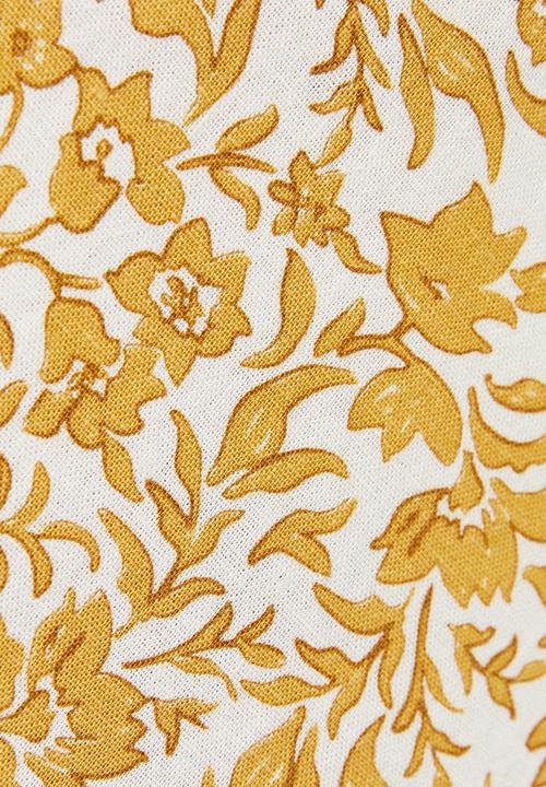 New Look - Linen Blend Floral Bias Cut Midi Skirt - Yellow 