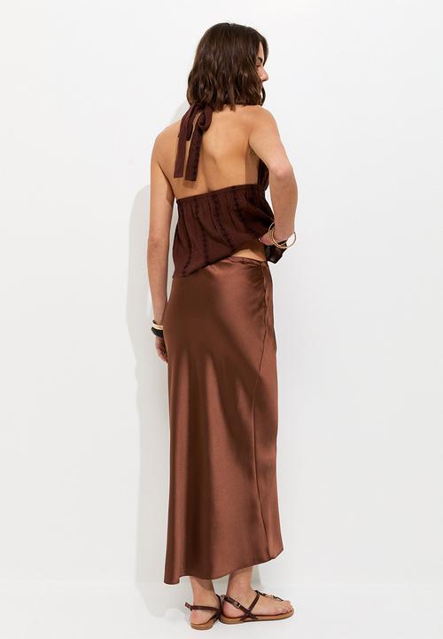 New Look - Satin Bias Cut Midi Skirt - Dark Brown