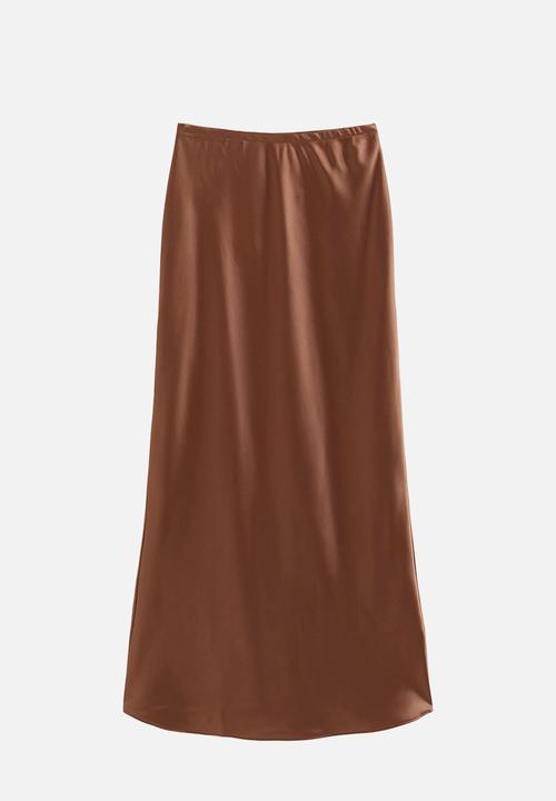 New Look - Satin Bias Cut Midi Skirt - Dark Brown