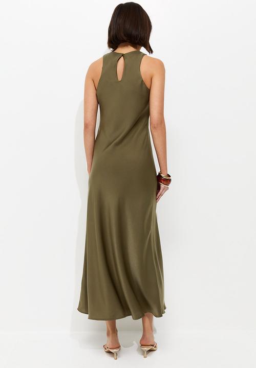 New Look - Satin High Neck Maxi Dress - Khaki