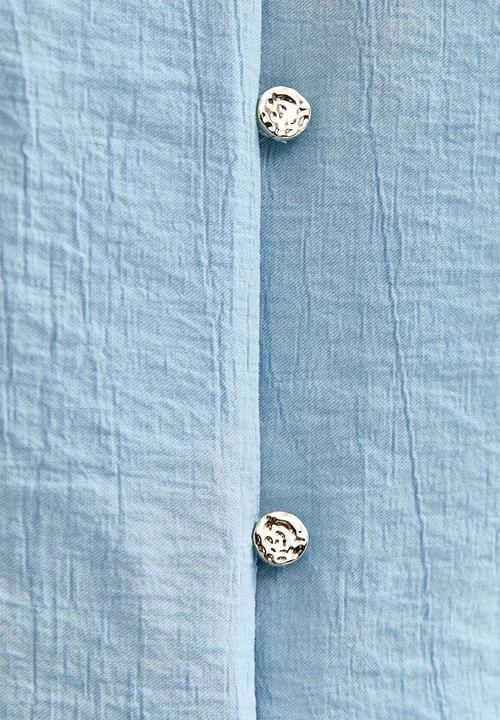 New Look - Crinkled Cropped Sleeve Shirt - Blue