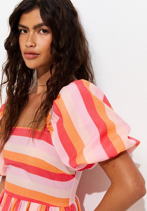 New Look - Stripe Milkmaid Midi Dress - Pink