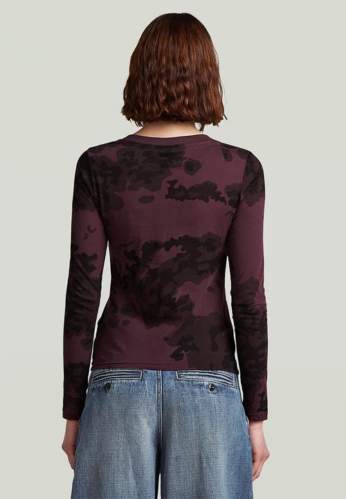 G-STAR - Aop slim r t l\s wmn - maroon forest camo