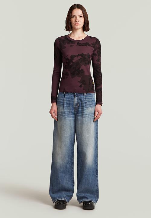 G-STAR - Aop slim r t l\s wmn - maroon forest camo