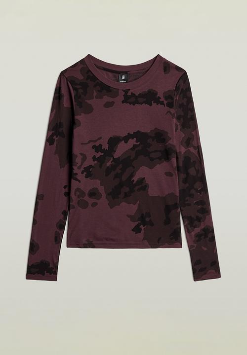 G-STAR - Aop slim r t l\s wmn - maroon forest camo