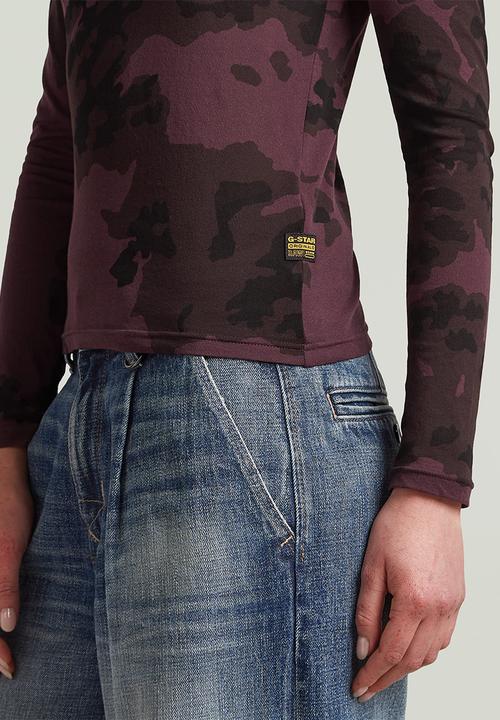 G-STAR - Aop slim r t l\s wmn - maroon forest camo