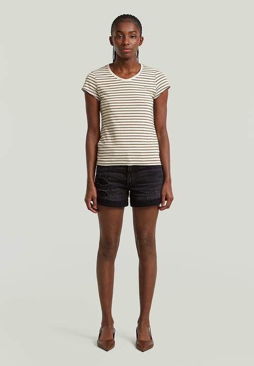 G-STAR - Stripe eyben slim v t 2.0 wmn - whitebait/teak stripe