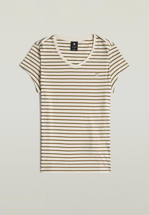 G-STAR - Stripe eyben slim v t 2.0 wmn - whitebait/teak stripe