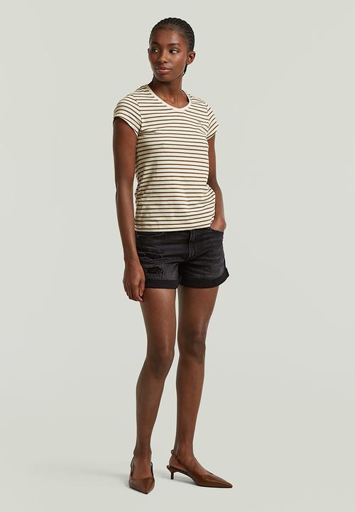 G-STAR - Stripe eyben slim v t 2.0 wmn - whitebait/teak stripe