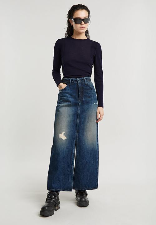G-STAR - Viktoria Long Skirt wmn - worn in mountain dusk destroyed
