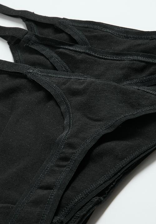 H&M - 3-Pack cotton tanga thong briefs - black
