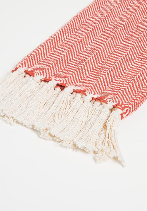 Sixth Floor - Brushed Cotton Chevron Throw Coral