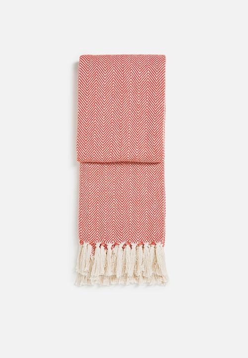 Sixth Floor - Brushed Cotton Chevron Throw Coral