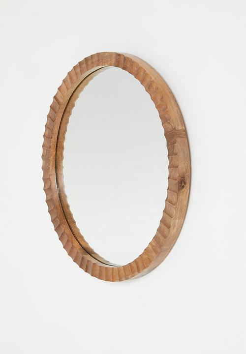 Sixth Floor - Round Ribbed Wooden Mirror - Natural