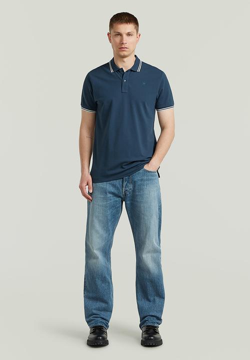 G-STAR - Dunda Slim Stripe Polo Short Sleeve - Rank Blue