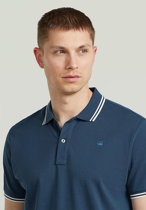 G-STAR - Dunda Slim Stripe Polo Short Sleeve - Rank Blue
