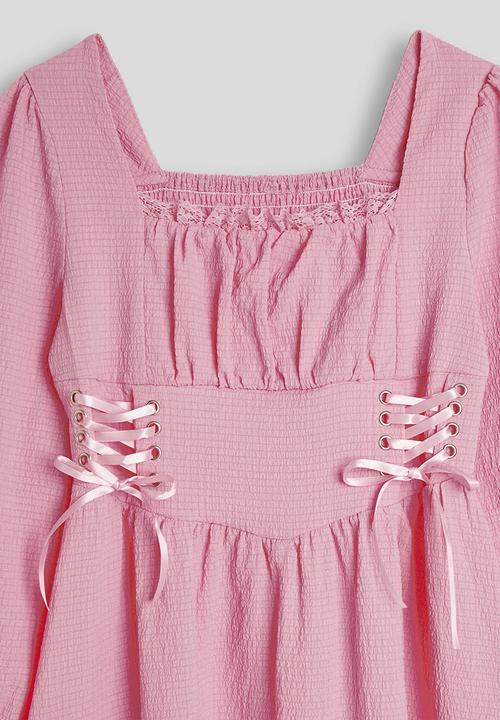 Pop Candy - Ruched bust dress with silk lace-up detail - pink
