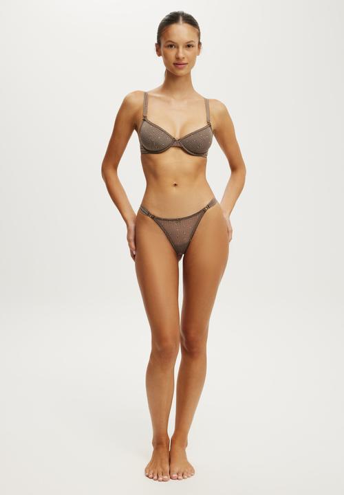 Cotton On - Sutton sheer underwire bra - rosy micro check floral toffee bean