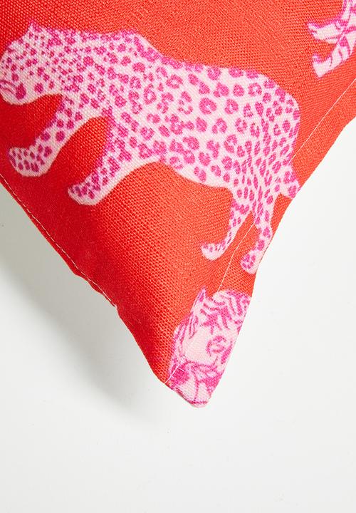 Grey Gardens - Red Leopard - Cushion Cover
