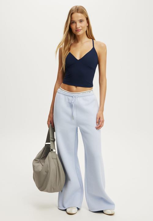 Cotton On - Plush Tie Waist Wide Leg Sweatpant - Violet Blue