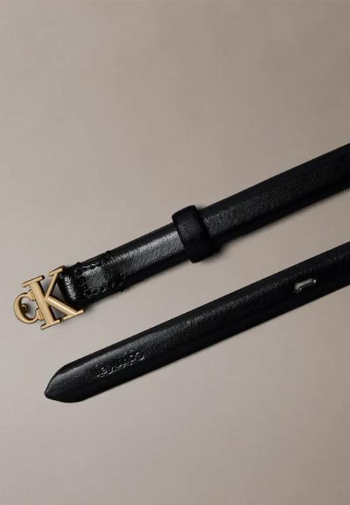 Calvin Klein - Ck buckle 15mm fixed belt- black / antique light gold