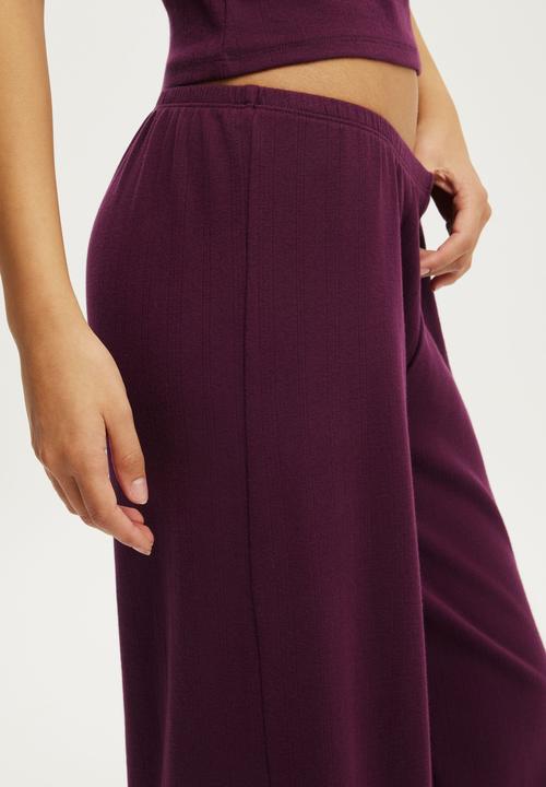 Cotton On - Pointelle Wide Leg Pant - Blackcurrant