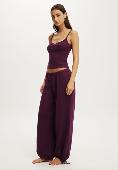 Cotton On - Pointelle Wide Leg Pant - Blackcurrant