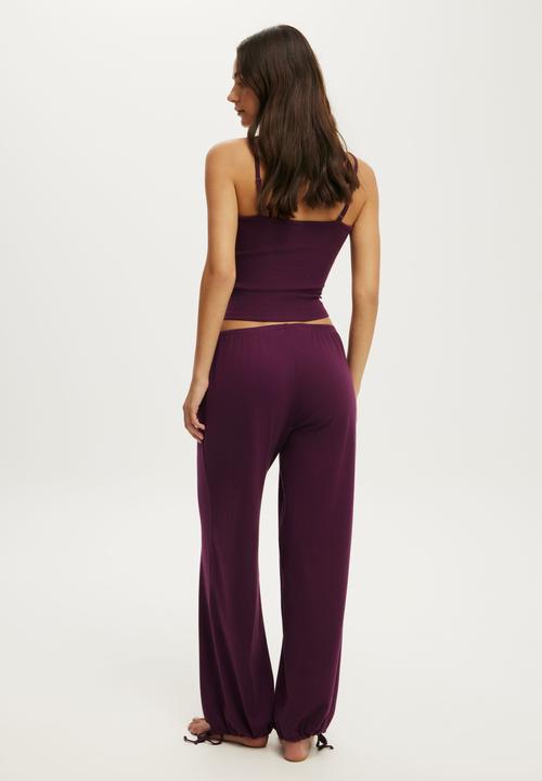 Cotton On - Pointelle Wide Leg Pant - Blackcurrant