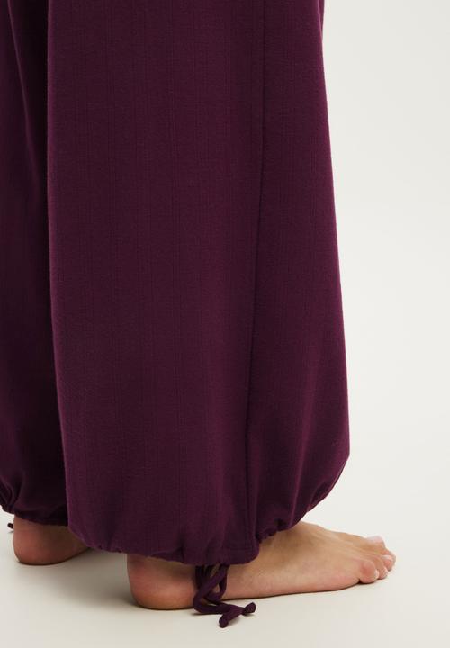 Cotton On - Pointelle Wide Leg Pant - Blackcurrant