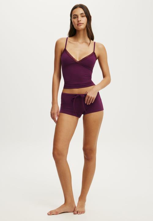 Cotton On - Dreamy soft tie micro short - blackcurrant