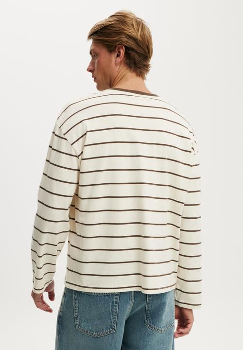 Cotton On - Cropped Fit Long Sleeve - Creampuff/Ashen Brown Stripe 