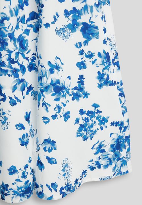 Pop Candy - Butterfly sleeve summer dress with back tie detail - white/floral aop