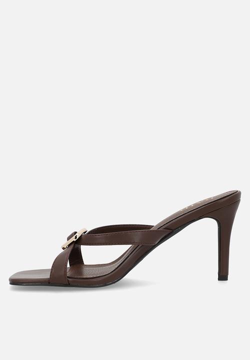 Raid London - Ginelli open toe stiletto heel mule - brown 