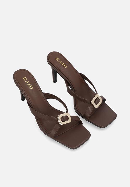 Raid London - Ginelli open toe stiletto heel mule - brown 