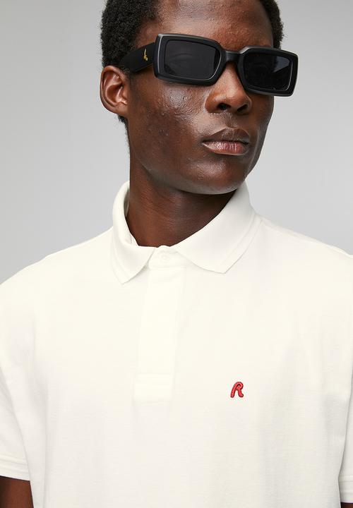 Replay - Cotton Blend Pique Polo Shirt - Natural White