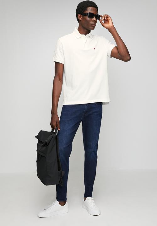 Replay - Cotton Blend Pique Polo Shirt - Natural White