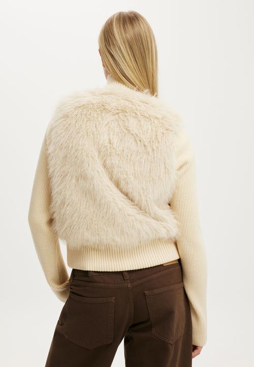 Cotton On - Faux fur knit jacket - cream